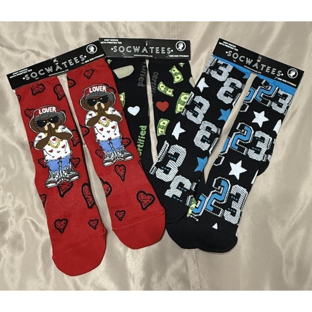 Socwatees Lot Of 3 Pair Knit Mid-Calf Socks Unisex Adult One Size NWT